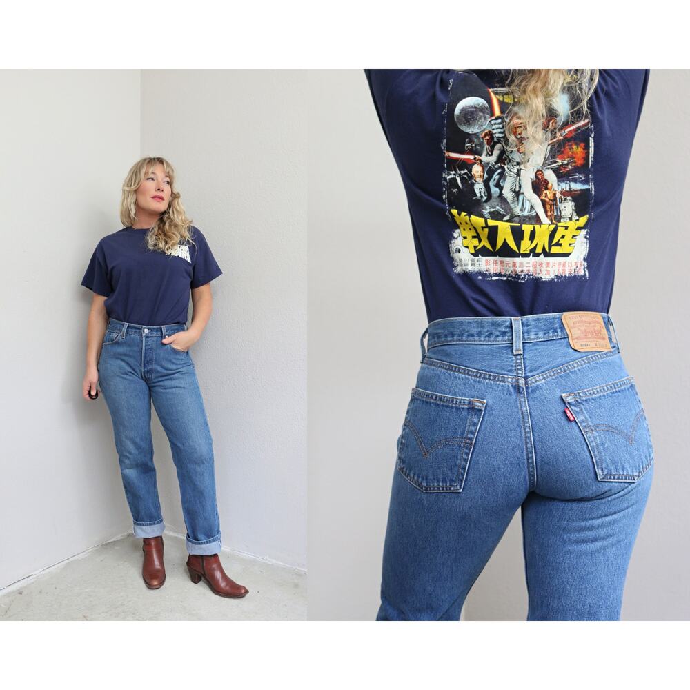 1990's Vintage Levi's 501xx Button Fly Dark Jeans ~ Women's XS SM 28" 29" Waist